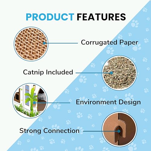 Image of Foodie Puppies Cardboard Scratch Pads with Catnip for Cats and Kittens - (Cottage Scratcher) | Cat Play House for Indoor, Cats Corrugated Scratcher Box for Furniture Protection