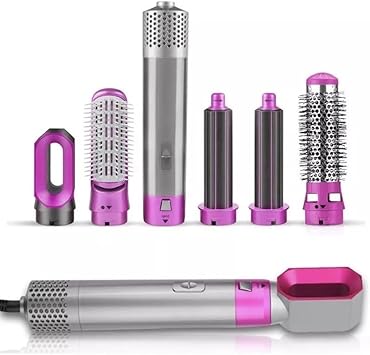 Escova Secadora 5 em 1 Multifuncional, 1000W, 3 Temperaturas, Rosa e Prata, 110V