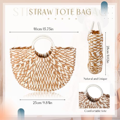 Image of Frienda Straw Tote Bag Summer Beach Bag Handmade Straw Rattan Woven Handbag for Women Travel