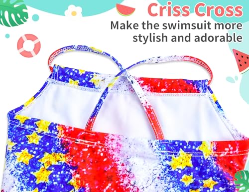 Image of TENVDA Girls Swimsuit Summer Beach Sport Halter Bathing Suits One Piece Swimwear for 2-12 Years Old Kids