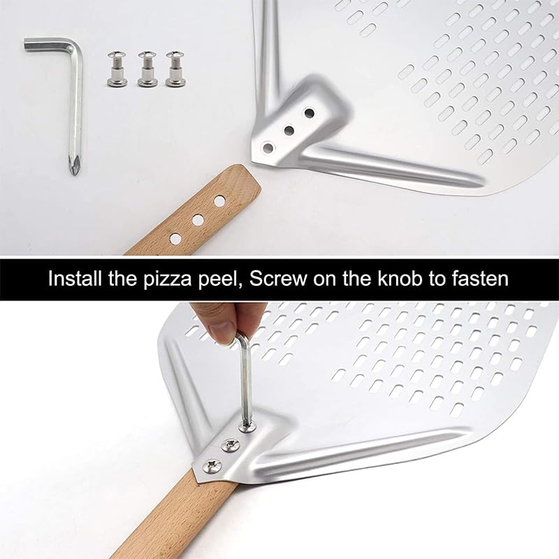 Pala per Pizza in Alluminio Perforata da 12/14 Pollici con Manico Staccabile, Antiaderente, spatola per Cottura al Forno, spatola, Accessori per Pizza (Rotondo da 7 Pollici) (Argento da 30 cm)