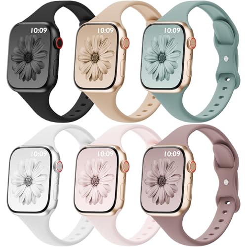 Image of 6 Pack Thin Silicone Compatible with Apple Watch Bands Women Men