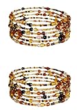 TEMBO AFRICA Set of 2 Handmade Beaded Bracelets for Women - Wrap Bracelets - Boho Jewelry Gifts - Brown