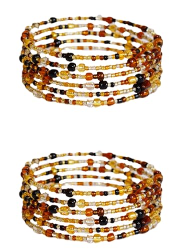 TEMBO AFRICA Set of 2 Handmade Beaded Bracelets for Women - Wrap Bracelets - Boho Jewelry Gifts - Brown