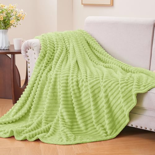 Image of BEDELITE Fleece Blanket Twin Size - 3D Ribbed Jacquard Soft and Warm Decorative Fuzzy Blankets - Cozy, Fluffy, Plush Lightweight Throw Blankets for Couch, Bed, Sofa(Cream Lime, 60x80 inches)