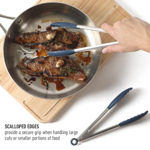 Image of Calphalon Edge Tongs Set, 2-Piece Stainless Steel Kitchen Tongs Set with Silicone Heads, Includes 9-Inch & 12-Inch Heat-Resistant Locking Tongs for Cooking, Grilling & Serving