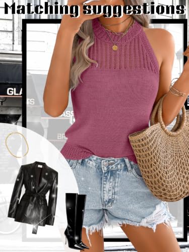 Image of ChiaoLezhee Women's Summer Knit Tank Tops, Racerback High Neck Lightweight Sweater Vest, Dressy Casual Outfits
