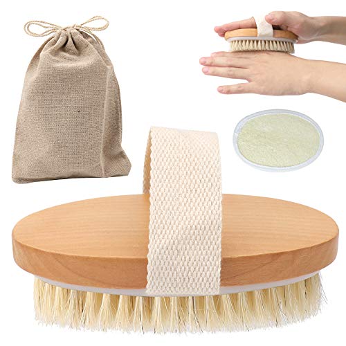 Cepillo Corporal de Cepillado en Seco, Cepillo Exfoliante con Cerdas Naturales, Cepillo de Baño y Ducha en Seco para la Celulitis y la Linfática, Exfolia, Estimula la Circulación Sanguínea
