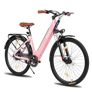 Hiland Elektrische fiets voor volwassenen met 250 W motor, 26 inch, voor mannen en vrouwen, pendelaars, e-bikes, stap door elektrische fiets, voorwielophanging, meerkleurig