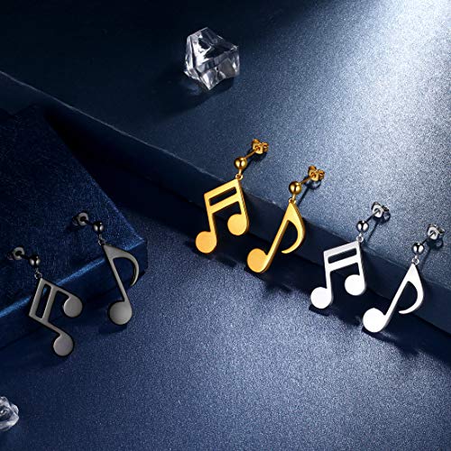 Beautlace Musical Note Stud Earrings Silver/18K Gold/Black Gun Plated Asymmetry Treble Clef Music Note Studs Jewelry Gifts for Music Lover3
