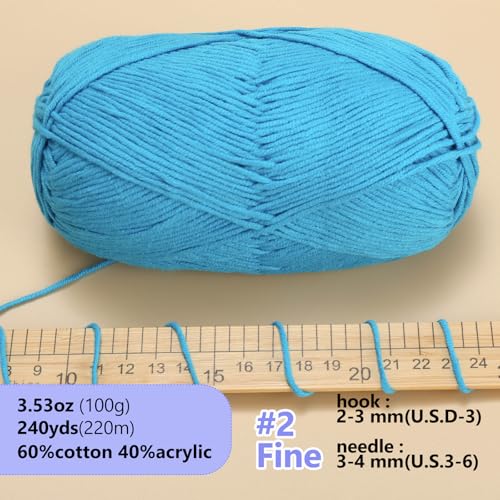 Image of LUCKY BALL Milk Cotton Yarn, 100g / 240 yd 60% Cotton 40% Acrylic #2 Fine Sport Yarn, Soft Crochet & Knitting Yarn for Amigurumi Dolls, Baby Items, Flowers, Hats, Sweaters, Blankets(Dark Lake Blue)
