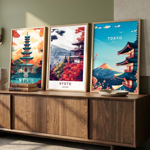 Image of kotart Japanese City View Wall Framed Posters | Aesthetic Japan Theme City View Framed Poster for Living Room Bedroom Gaming Room Studio Wall Decor Set Of 3 (10X13 inch)
