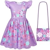 COTRIO Girls Princess Costume with Bag Kids Halloween Dress Up Toddlers Birthday Outfits Party Dresses Magic Cosplay Role Play Clothes Size 5t (4-5 Years, Purple)