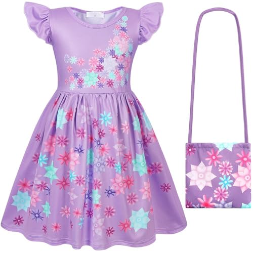 COTRIO Girls Princess Costume with Bag Kids Halloween Dress Up Toddlers Birthday Outfits Party Dresses Cosplay Role Play Clothes Size 3t (2-3 Years, Purple)