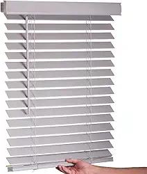 LOTUS & WINDOWARE Persianas de madeira sintética sem fio, liso, cinza claro, persianas horizontais de 5 cm – para sala de estar, quarto, janelas de portas internas, 76 cm x 122 cm, cinza claro