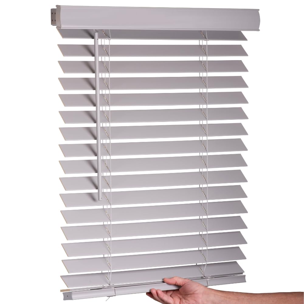 Lotus & Windoware Cordless, 2 Inch Faux Wood Blind, Window Blinds, Blinds & Shades, Blinds for Indoor Windows, Smooth, 31" x 54", Light Gray