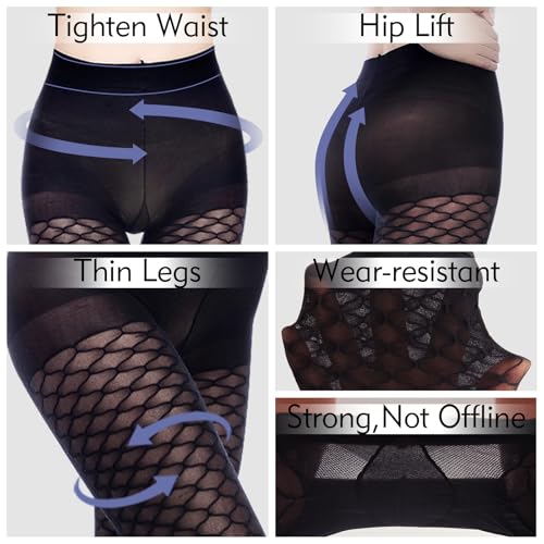 C4N Women's Fishnet Tights Shaping Pantyhose for Women Sheers Slim High-Waist Transparent Fishnet Stockings4
