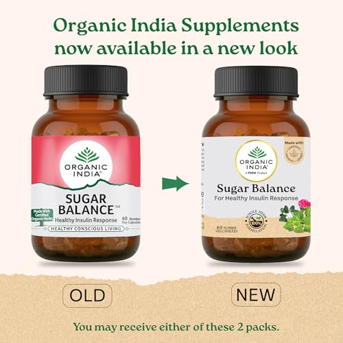 Image of A TATA Product - Organic India Sugar Balance - 60 Veg Capsules, Naturally Supports Healthy Insulin Response & Glycemic Control, Normalize Energy Levels & Metabolism, GMP & NPOP Certified Organic