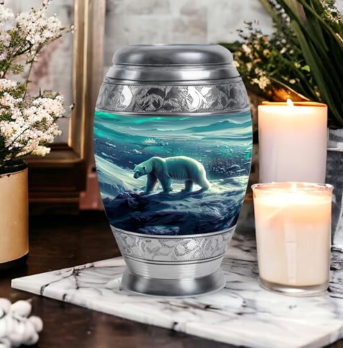 Image of Polar Bear Tiny Urns For Human Ashes - Burial Urn For Adult Human Ashes - Large Urns For Human Ashes Adult - Burial Urn Adult Human Ash - Decorative Urn - 1 Large & 4 Small - Decorative Urns