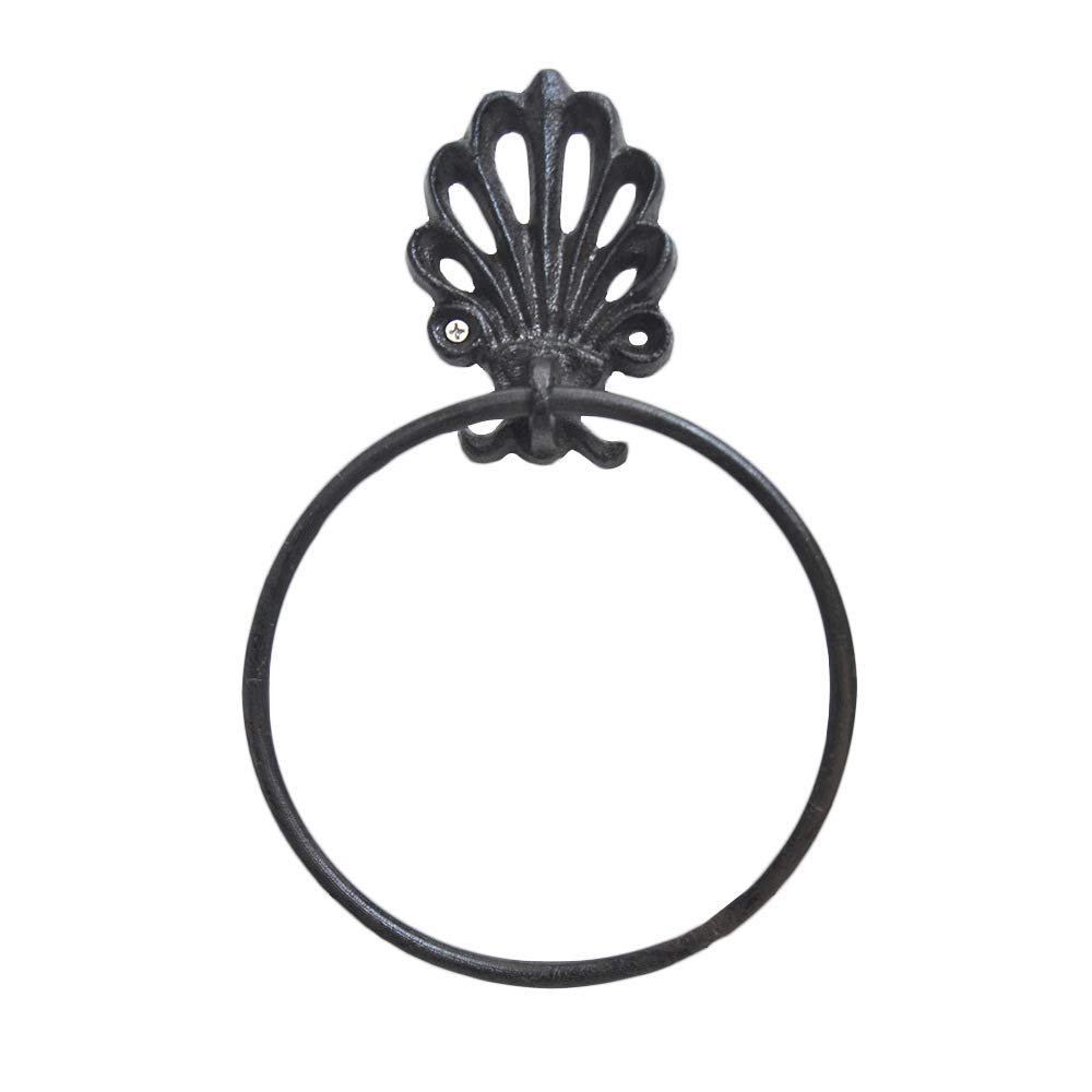 Yosicilwaroom Towel Ring Industrial Hanger Vintage Decoration Industrial Cast Iron Wall Mounted Round Bath Towel Holder Wall Hanging Hanger Rack (Towel Ring)