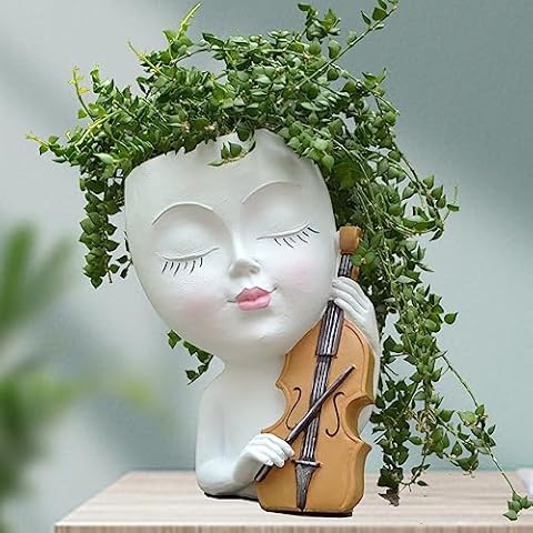 BXLE BY Cello Face Planter, Face Planters Pots Head Planter, Pot Heads for Plants, Face Flower Pot, Head Plant Pot, Unique Funny Plant Pots with Drainage, Garden Gifts for Women(White) Cover