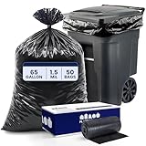 Plasticplace 65 Gallon Trash Bags │ 1.5 Mil │ Black Heavy Duty Garbage Can Liners │ 50” x 48” (50 Count)