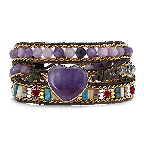 lureme Handmade Natural Stone Wrap Bracelet Gemstone Healing Leather Bracelet Boho Bracelet for Women (bl003552-5)