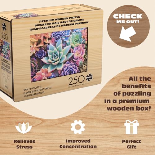 Buffalo Games - Rompecabezas de Madera de 250 Piezas Simple Succulents, Piezas Estándar Whimsy, 26.75 x 19.75, Póster, Bolsa de Tela, Caja de Madera, Adultos 14+ miniatura 4