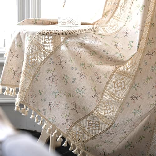 Bringsine Cortinas de ganchillo florales de granja para armario, cortinas semiopacas para sala de estar, 84 pulgadas de largo, mezcla de algodón y lino, ventana corta bohemia con borlas, bolsillo para