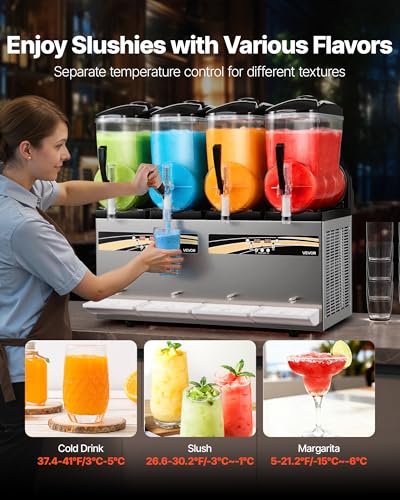 Image of VEVOR Slushie Machine, 12L /3.17Gal x 4 Tank Commercial Slushy Maker, Frozen Drink Maker with Self-Cleaning, Margarita Machine for Restaurants Bars Party for Slushie, Margaritas, Milkshake & More