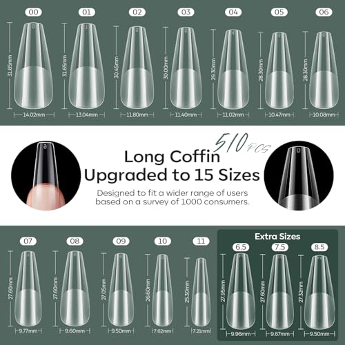 Image of modelones X Nail Gel Kit, Fake Nails Long Coffin, 9-in-One Glue Prep Dehydrator & Portable Mini U V Light Acrylic Clipper, 500Pcs Coffin Tips for Extension Kit DIY Salon Home Gift for Women | 500Pcs Fake Nails Long Coffin Coffin Tips for Extension Kit DIY Salon Home Gift for Women