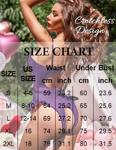 Image of Avidlove Lingerie for Women Mesh Lace Bodysuit Sexy Wireless Garter Lingerie Set Teddy Lingerie(No Stockings)