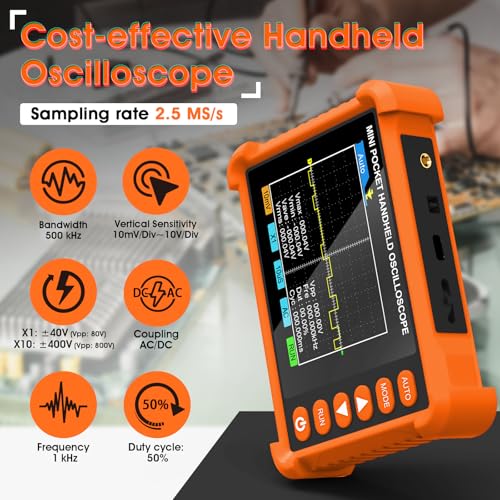 Image of Digital Oscilloscope 500 kHz, Compact Handheld Design, 2.8 inch LCD Display, AUTO /Normal /Single Trigger Modes, ±400V Input (X10), for Circuit Debugging & DIY Electronics