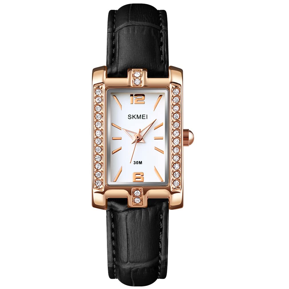 SKMEI Watches for Women Ladies Female Simple Square Stainless Luxury Fashion Small Slim Analog Quartz Waterproof Dress Casual Wife Girls Gifts Gold Wrist Watch L1690black