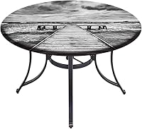 Vista 4 de Mantel de cierre de borde redondo, mantel de borde elástico, cubierta de madera antigua en tormenta con olas en el mar, se ajusta a mesas redondas