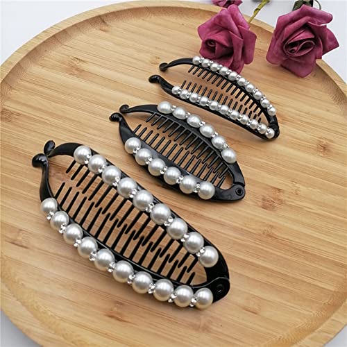 3 piezas pinzas de pelo banana con perlas y diamantes miniatura 3