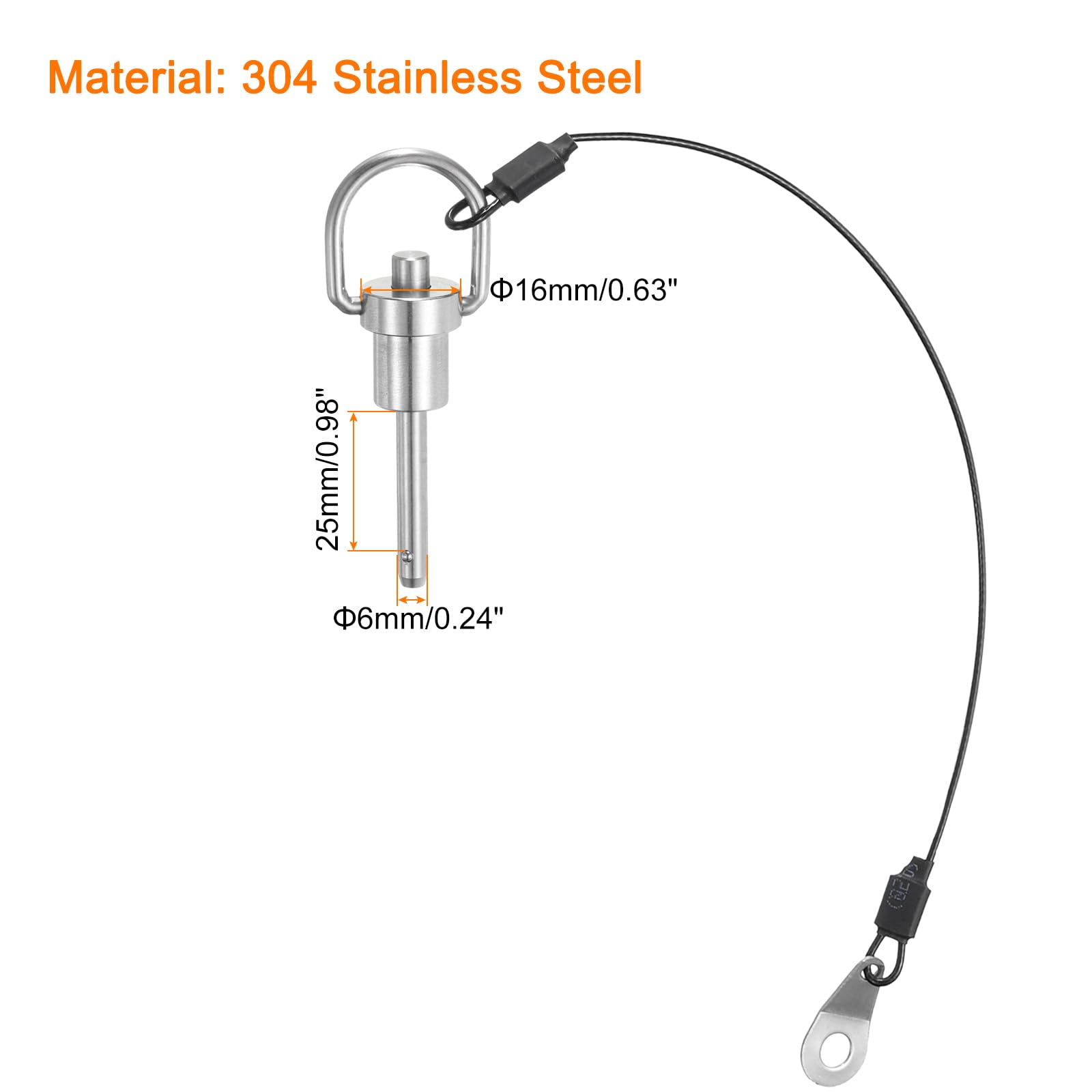 QUARKZMAN Perni di Bloccaggio a Sfera con Maniglia Pulsante, Diametro Perno 6mm, Lunghezza Utilizzo 25mm Perno a Rilascio Rapido con Cavo Sicurezza, Acciaio Inossidabile 310
