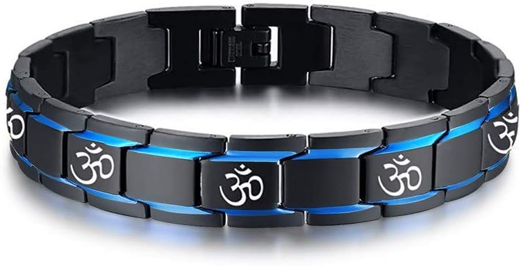 VNOX Yoga Aum Ohm Namaste & OM Symbol Stainless Steel Two-Tone Stainless Steel Link Bracelet for Men,Adjusting Tool