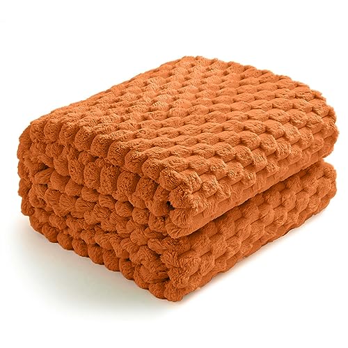 Excervent Flannel Fleece Throw Blanket (60×80 inches), Hexagon Jacquard Decorative Fuzzy Blankets for Household, Camping, and Travel, Super Soft Cozy, Suitable for All Seasons, Burnt Orange