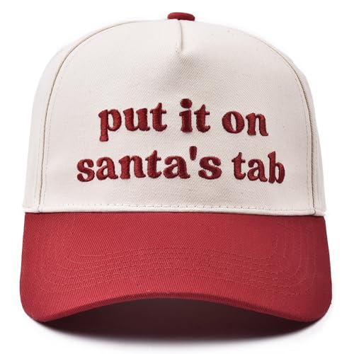 Christmas Trucker Hat for Women Men Two Tone Vintage Embroidered Baseball Cap Funny Gift Put It on Santas Tab Red
