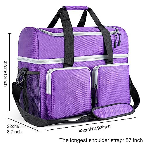 Bowling Bag For 2 Balls, Bowling Ball Tote Bag With 2 Wooden Bowling Cups, Multi-Pockets Bowling Ball Bag Fits Bowling Shoes Up To Mens Size 14, Bowling Ball Bag With Shoulder Strap & Divider (Purple) #TOP4