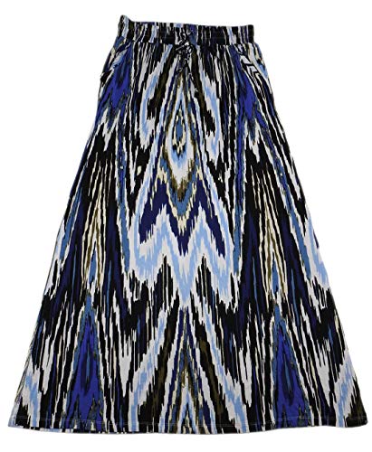 Women's Long Flowy with Pockets Maxi Skirt, Ikat Onyx Combo (Medium)