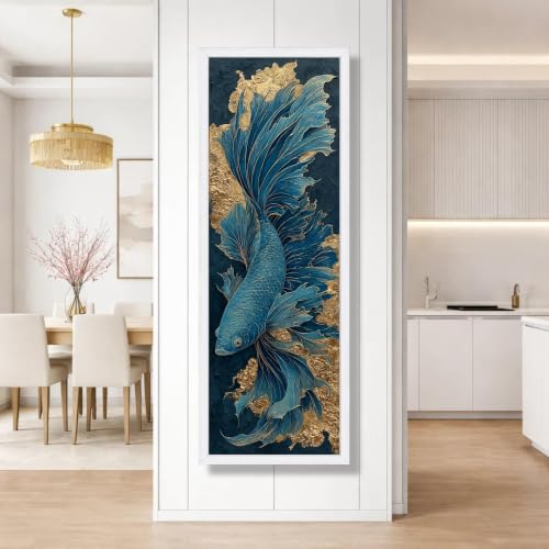 Peinture à l'huile de poissons bleus et dorés CAOXTART sous-marin 70x210cm