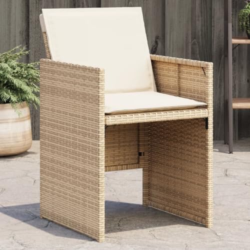 Vetnasa Sillas de jardín con Cojines 4 uds ratán sintético Beige Mobiliario, Muebles de jardín, Asientos de Exterior, Sillas de jardín Beige 24,4 KG