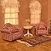 iLAND Cute Kids Toys for Girls 6-8 Lovely Dollhouse Furniture on 1/12 Scale Gingham Doll House Couch Set inc 2 Miniature Sofas 1 End Table 1 Rug Small for Girls