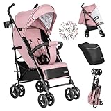 Tulano Davos 35 Reisebuggy – Buggy klein zusammenklappbar – Kinderbuggy klappbar mit Liegefunktion – Buggy bis 25kg – kompakter Kinderwagen für Stadt & Reise – Rosa