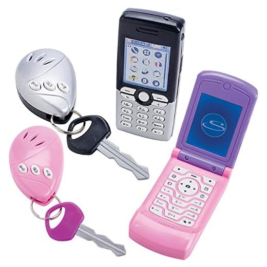 Toysmith On The Go Pretend Play Cell Phone & Car Key Alarm with Sound Effects Pink/Purple & Silver/Black Twin Set Bundle - 2 Pack