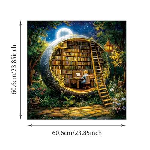 Rompecabezas de fantasía con forma de luna: Biblioteca forestal, 1024 piezas para adultos, arte decorativo para pared, incluye bolsa de almacenamiento, 23,85" x 23,85" miniatura 2