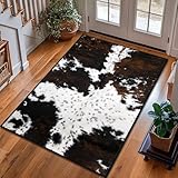 Cowhide Area Rug 3x5 Western Rug Ultra-Thin Washable Throw Carpet Brown Cow Print Rugs for Bedroom Indoor Vintage Rugs Non Slip Accent Floor Carpets for Bedside,Entryway,Living Room,Office