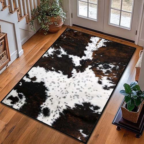 Cowhide Area Rug 3x5 Western Rug Ultra-Thin Washable Throw Carpet